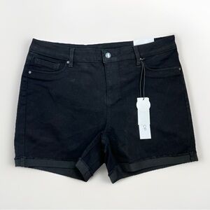 WORKSHOP Republic Jean Shorts Size 14 Black Modern Fit Cuffed Hem Casual Stretch